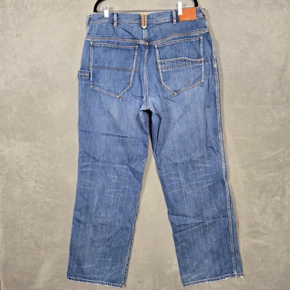 Vintage‎ Sean John Baggy wide leg Y2K Jeans mens 38x34 knee patches blue hip hop - Picture 2 of 11